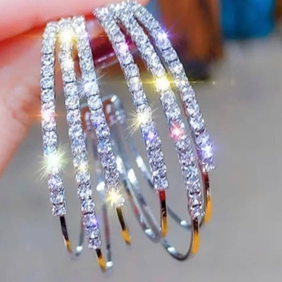 NEW Earrings Hoop CZ Silver Tone unique JU09 - Picture 1 of 5